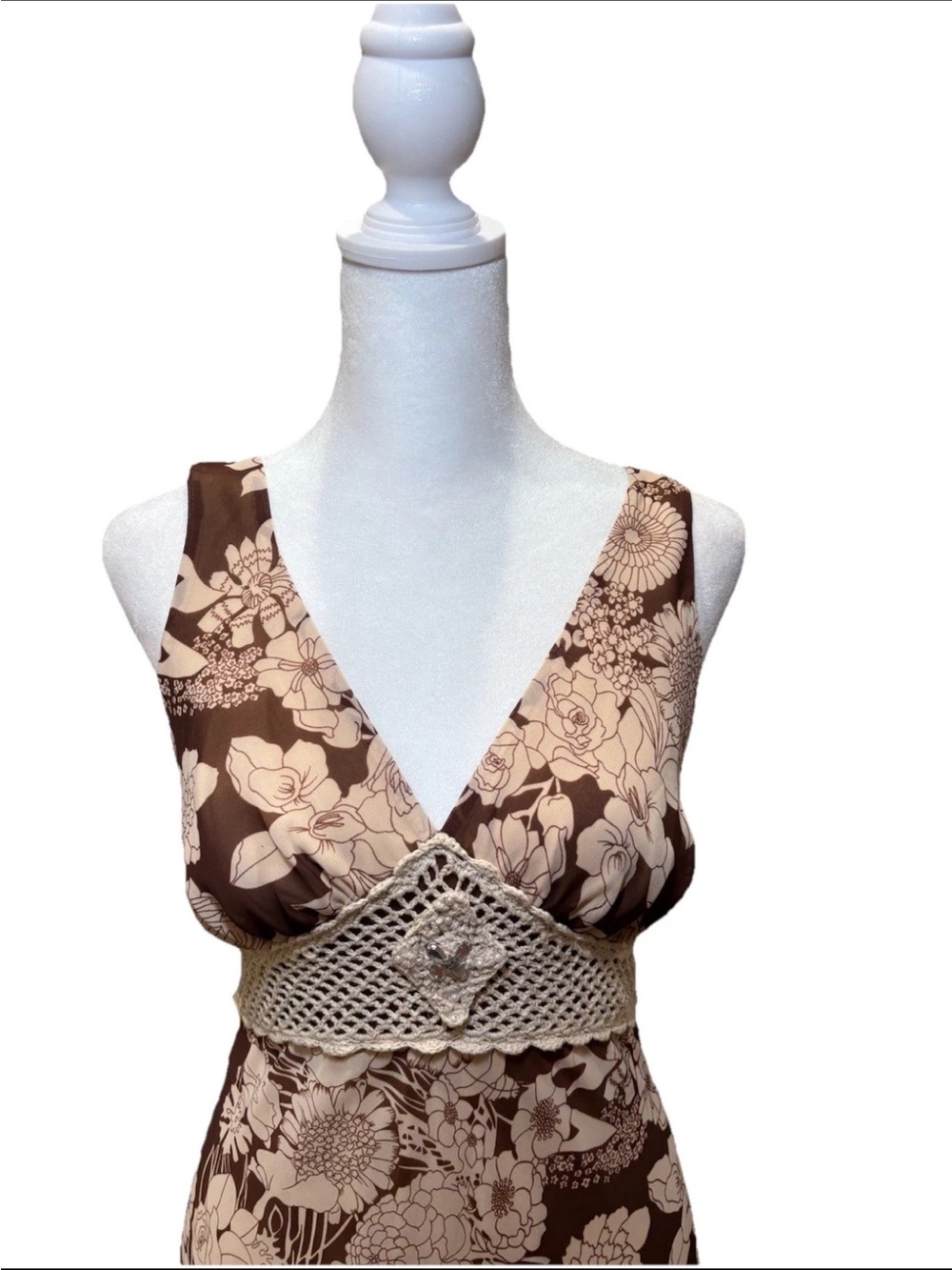 Cato Boho Maxi Dress Floral Polka Dot Crochet Waist Size 6 - Picture 6 of 8